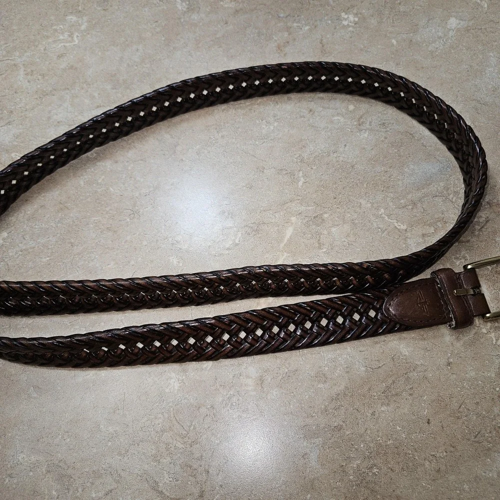 Dockers Bonded Braid Leather Strap‎ Belt Men 44/110 Brown Brass Tone Buckle